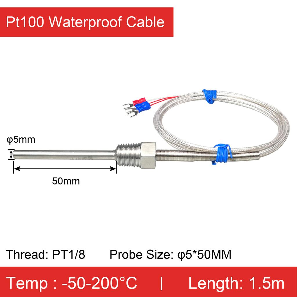 Stainless Steel Threaded Pt100 Temperature Sensor Probe Waterproof High‑Temp RTD (-50°C- 420°C) Industrial Armor Cable 3‑Wire