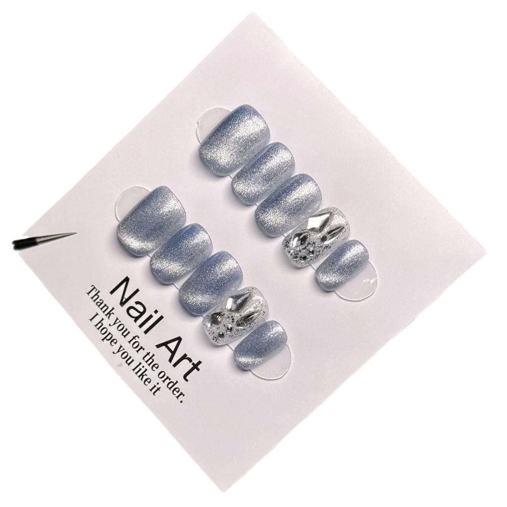 Pure Nail Handworn Piece Cateye Diamond Temperament White Detachable Style