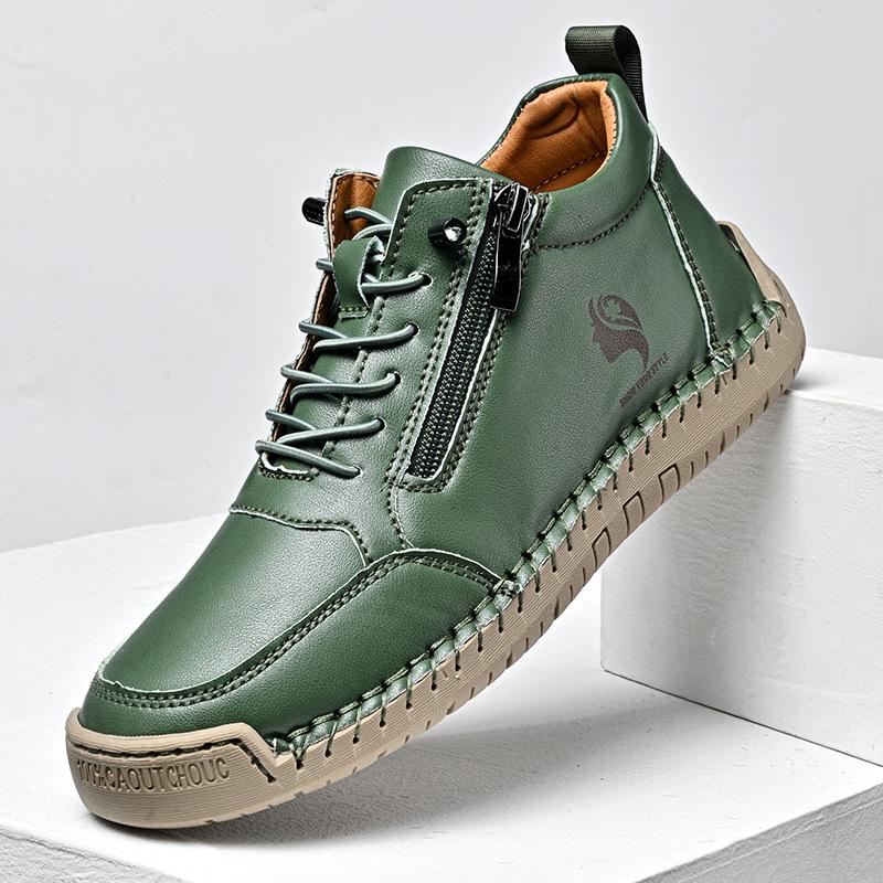 Women's 2025 Spring/Autumn High-Top Leather Martin Boots – Soft Sole, Trendy Casual Design for Couples