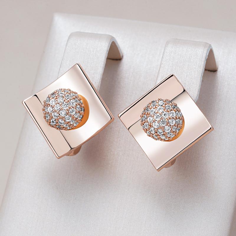 Unusual  Rose Gold Color Dangle Earrings For Women Shiny Natural Zircon Accessories High Quality Daily Fine Jewelry
