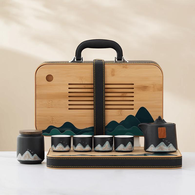 Japanese Style Ceramic Gongfu Travel Tea Set - Distant Mountain Pot