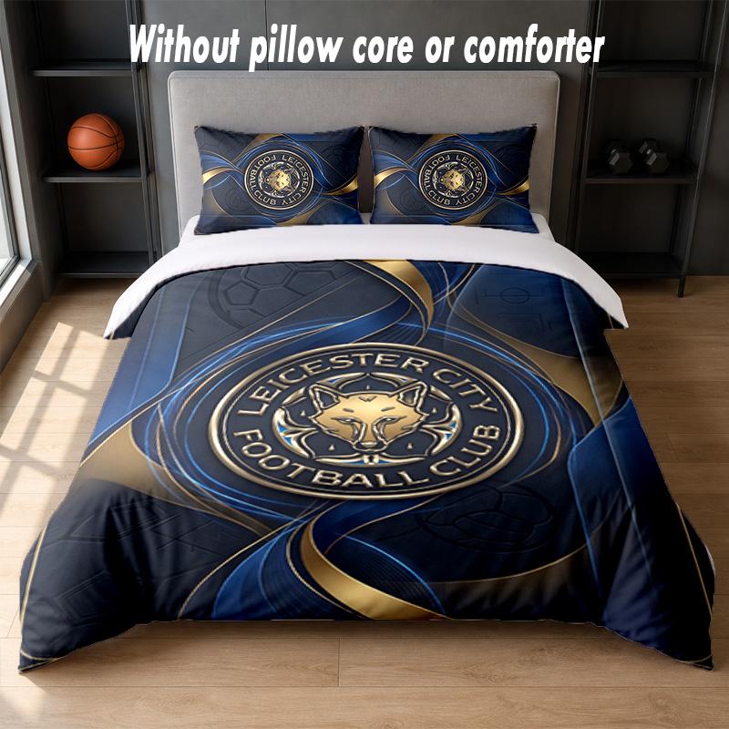 Leicester City Football Design Bed Bedding Set 1 Duvet Cover + 2 Pillowcases Soft Breathable Household Bed Linens