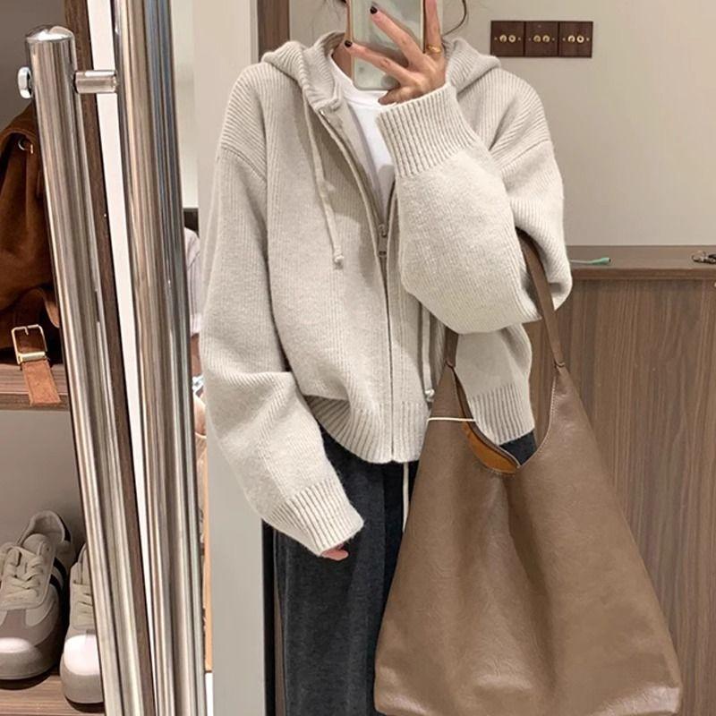 

Lazy Zipper Outer Wear Cardigan Early Autumn Hooded Sweater Apricot S([Recommended 37.50 kg-45.00 kg]])