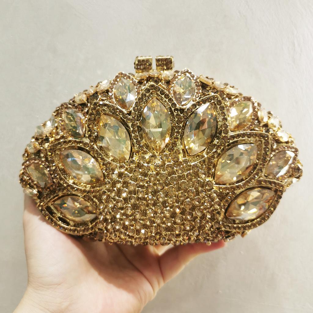 Fan Big Stone Rhinestone Wedding Purse White Clear Evening Bridal Clutch Luxury Women’s Crystal Party Prom Handbag Formal Bag