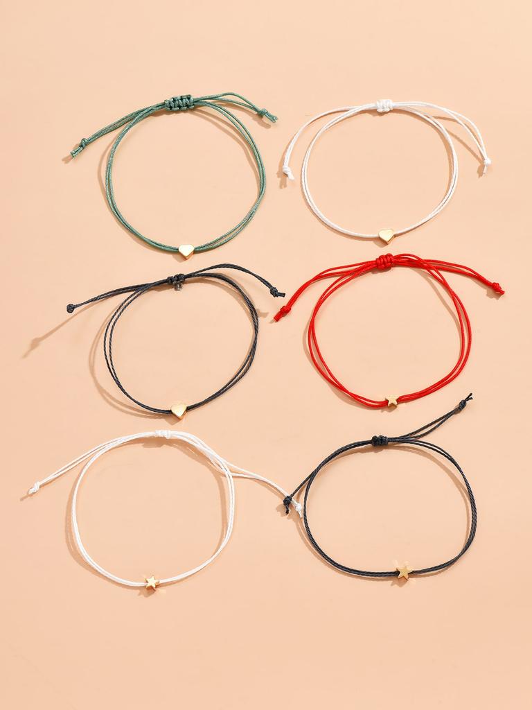 6PCS Bohemian Handmade Pentagram Rope Bracelet Set for Vacation Jewelry Friendship Gifts