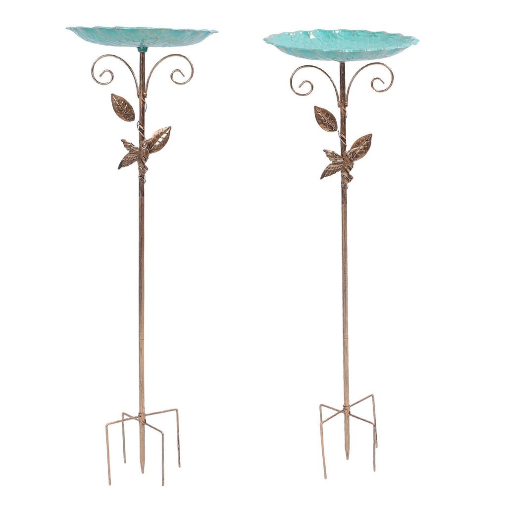 Bird Bath Feeder with Stake Height Adjustable Vintage Metal Cold Proof Standing Birdbath Birdfeeder for Garden Terrace