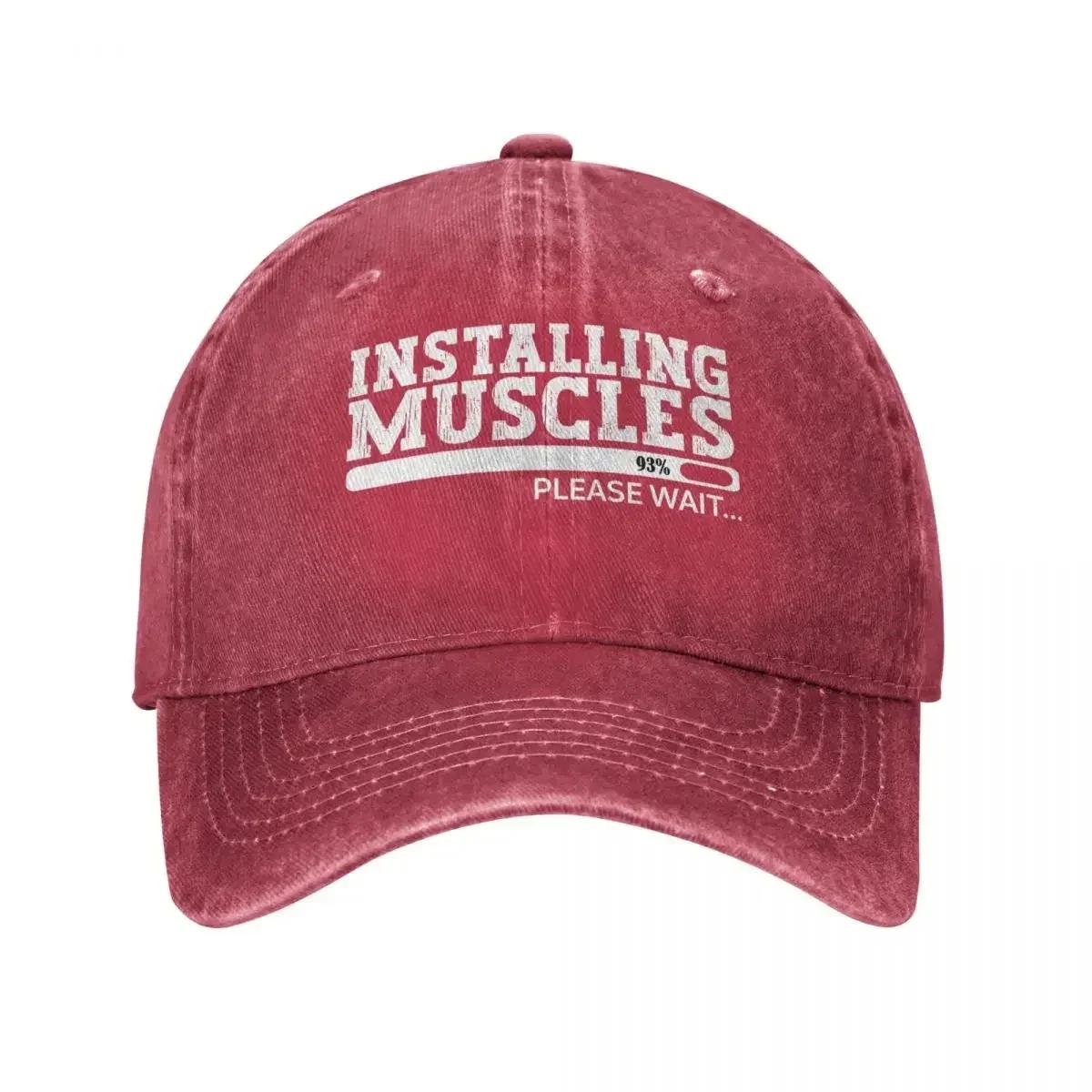 Installing Muscles Please Wait Baseball Cap Distressed Cotton Snapback Cap for Unisex Women Outdoor Adjustable Fit Caps Hat
