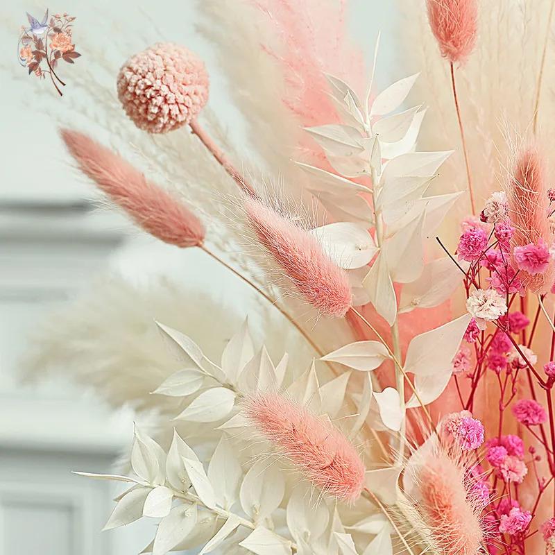Bouquet of dried flowers pink and white, table centerpieces for weddings, natural pampas grass, real northern gypsophila