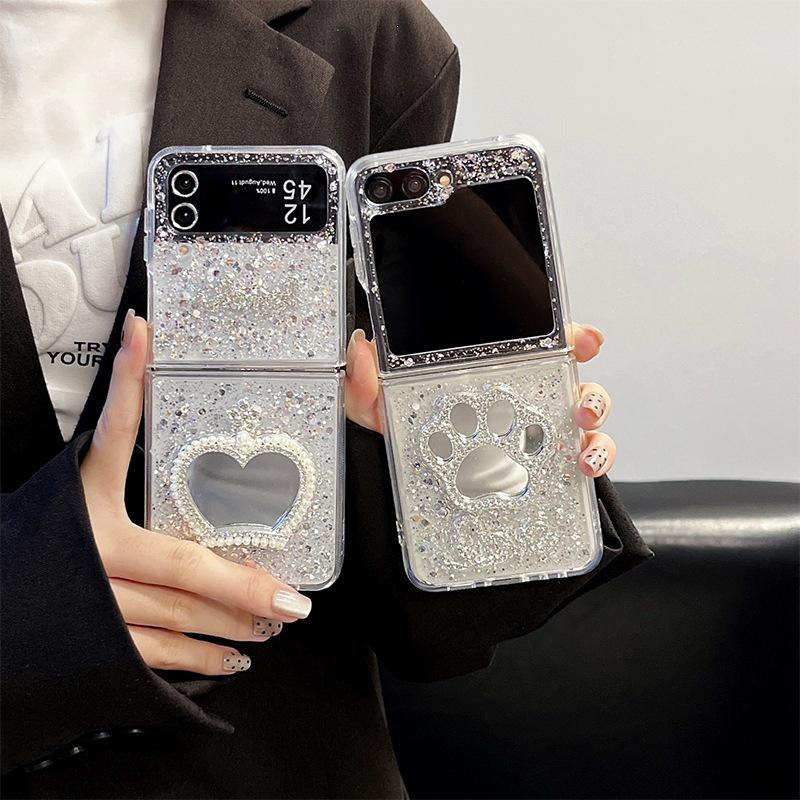 Heart Cat Paw Mirror Clear Case for Samsung Galaxy Z Fold 7/Flip 8