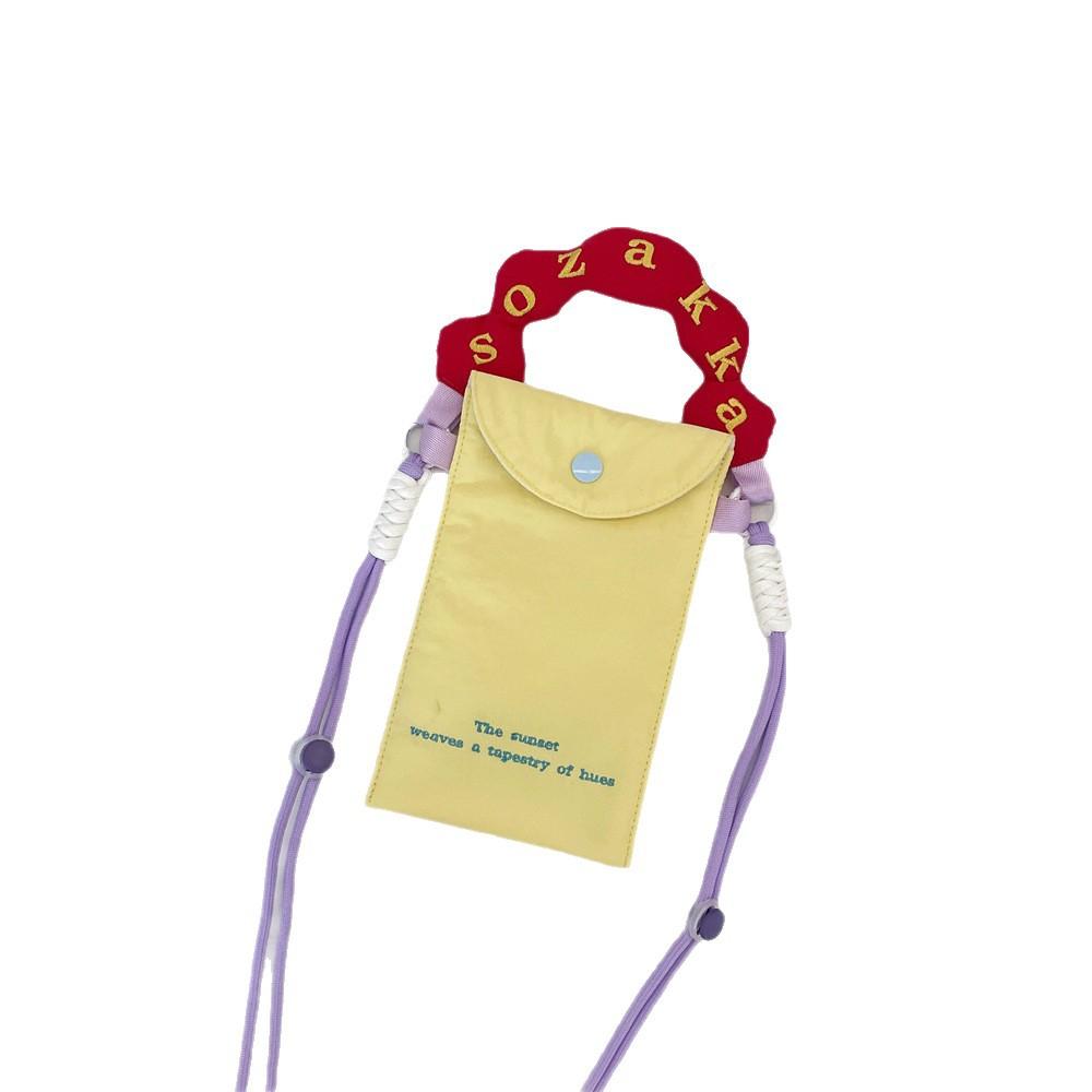 1 New Contrasting Color Embroidery Mobile Phone Bag Mini Handbag Small Fresh Canvas Portable Messenger Mobile Phone Bag