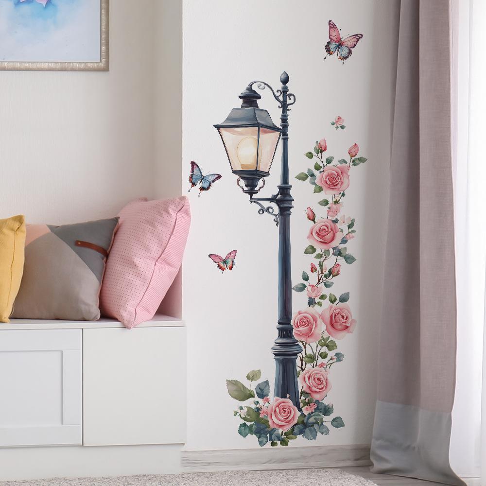 Kreative Straßenlaterne Rose Hintergrund Landschaftsgestaltung Dekoration Wandaufkleber