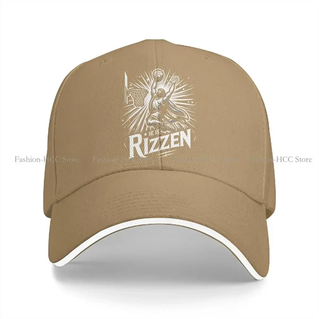 Washed Unisexs Baseball Cap Trucker Snapback Caps Dad Hat He Is Rizzin Meme Jesus