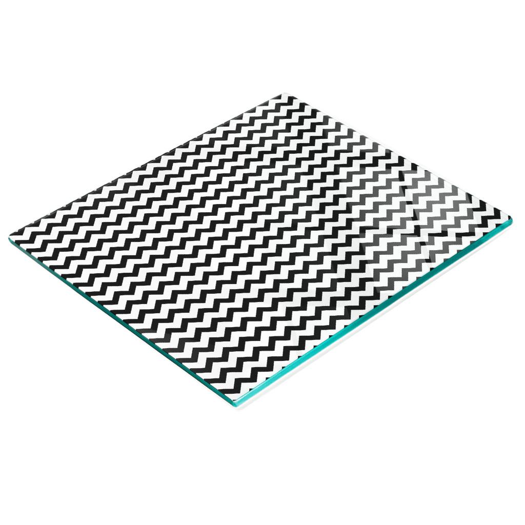 Tempered Glass Kitchen Serving Board with Zigzag Graphics 60x52 Cm