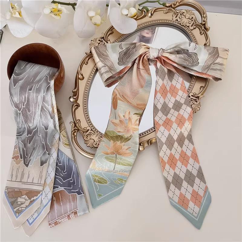 Retro Chinese Headband & Silk Ribbon Scarf: Elegant Horse Racing Decor for Bags & Hair
