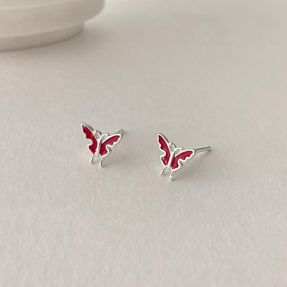 

925 Silver Needle Dragon Fruit Color Love Earrings Women s Exquisite Small Fragrant Wind Butterfly Stud Earrings Niche Premium New Earrings 925 silver needle