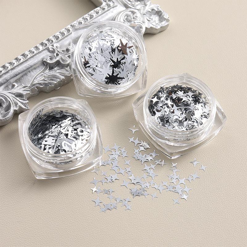 Shiny Silver Sequins Mix Shapes Star Letter Nail Glitter Slice Nail Art Stickers Decals Manicure Paillette Charms