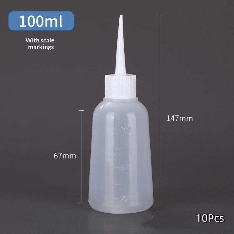 10Pcs Precision Tip Glue Bottles - 30/50/100ml Soft Rubber Squeeze Bottles with Scale Markings