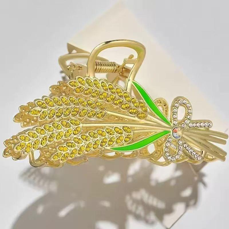 Golden Wheat Ear Metal Hair Clip - Elegant Bun Hairstyle Accessory and Gift