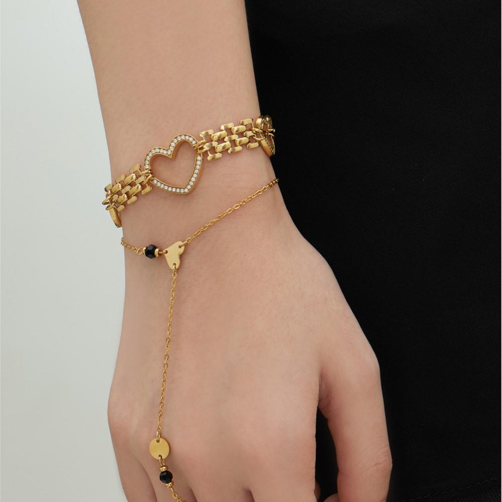 Cubic Zirconia Heart Bracelet In Stainless Steel 18K Gold Plated Bracelets Watch Chain Bracelet Daily Wear Jewelry for Women