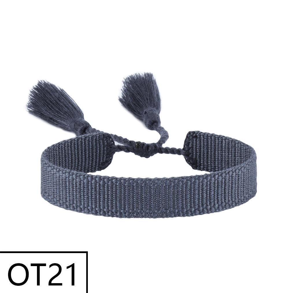 European & American Style Woven Bracelet - Solid Color, 1.3cm, Handmade Tassel, Fashionable Polyester Hand Rope for Women