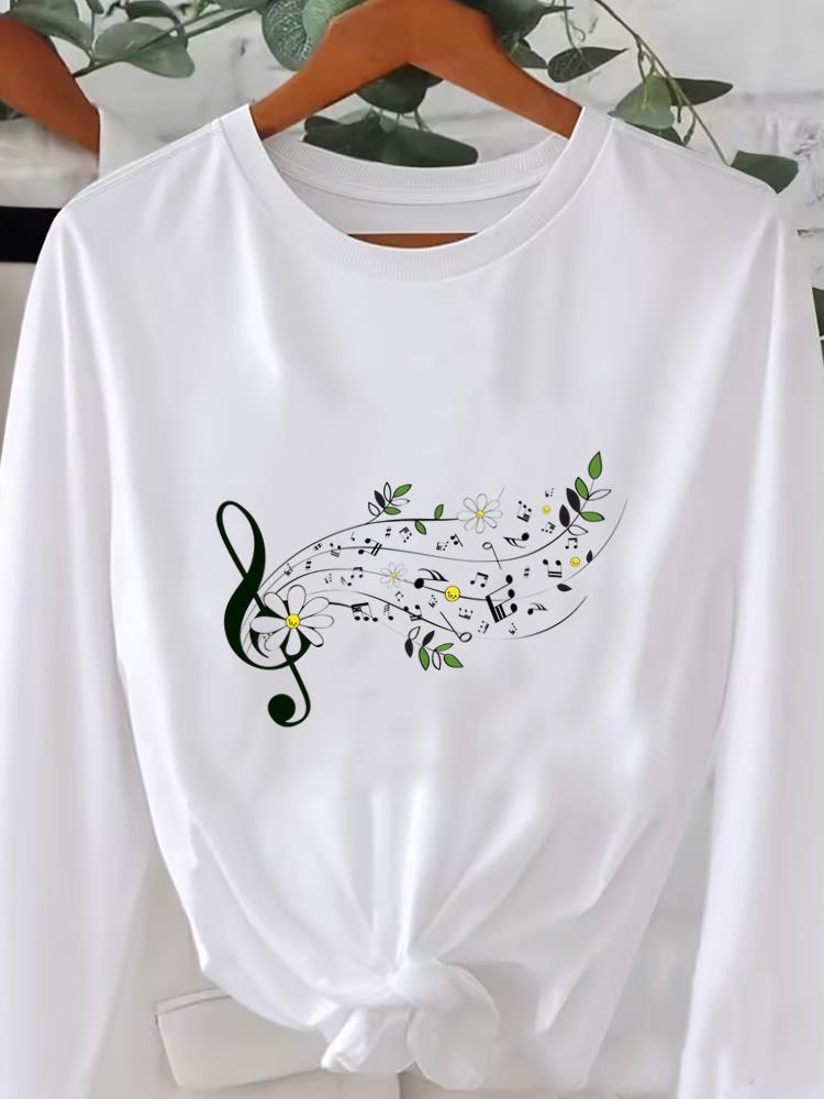 (Asian Size) Flower Trend Cute Graphic Tee O-neck Print T Shirt Casual Clothing Women Autumn Winter Spring Fashion Top Long Sleeve T-shirts