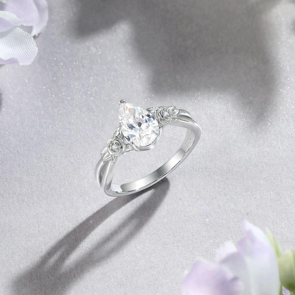 925 Sterling Silver Flower Ring Set with 1.5 Carat Zircon, Stackable Wedding Jewelry for Women - European & American Style