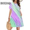 Summer Women Clothing Loose Short-Sleeved Dress Classy Fashion Gradient 3D Printing Casual O-Neck Dresses Street