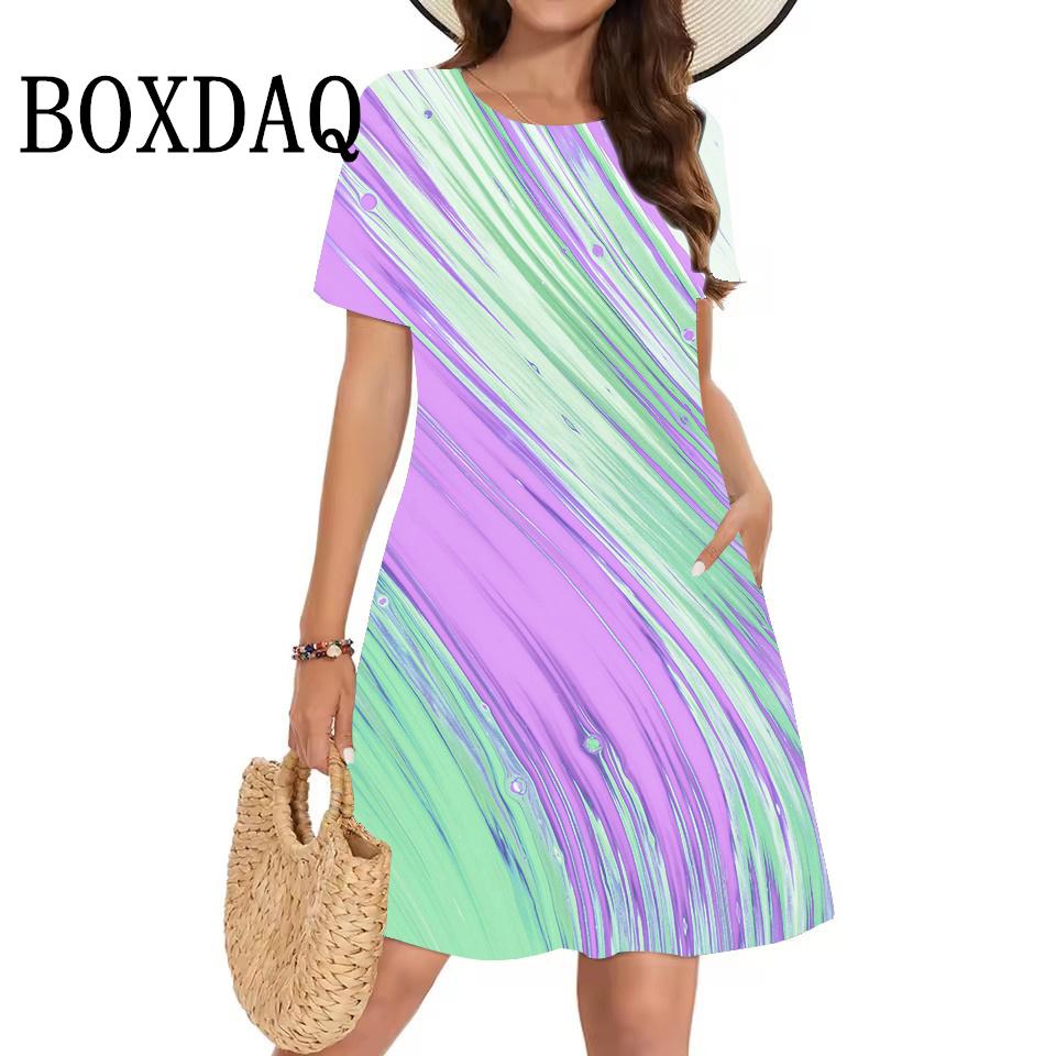 Summer Women Clothing Loose Short-Sleeved Dress Classy Fashion Gradient 3D Printing Casual O-Neck Dresses Street
