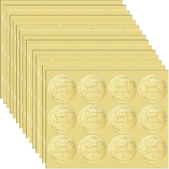 180Pcs Gold Foil Sweet Thank You Stickers, Embossed Round Gold Matte Labels Personalized Embossed Thanks Seal Sticker Metallic Label Wedding Thank