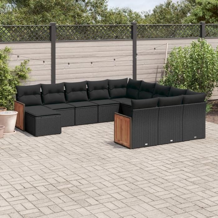 VidaXL Garden Lounge Set with Cushions 9 Pcs, Patio Sofas, Patio Furniture Set, Outdoor Furniture, Black 3271407