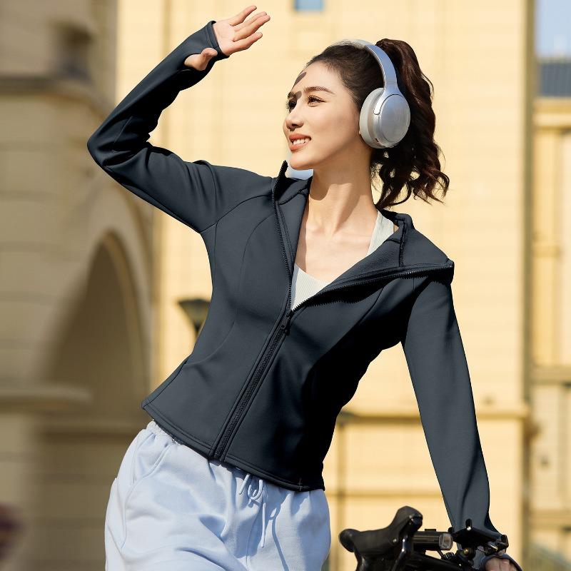 Herbst Winter Lässige Mode Samt Slim Langarm Strickjacke Top Damen Einfarbig Alleskönner Kapuzenjacke mit Reißverschluss Top