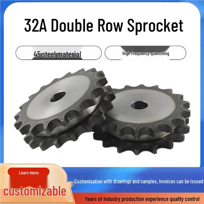 32A 45 Steel Double Row Sprocket, 2-Inch Flat Plate, Pitch 50.8, Quenched, w/ 32A-2 Chain, 10-25 Teeth 10 teeth, thickness 87