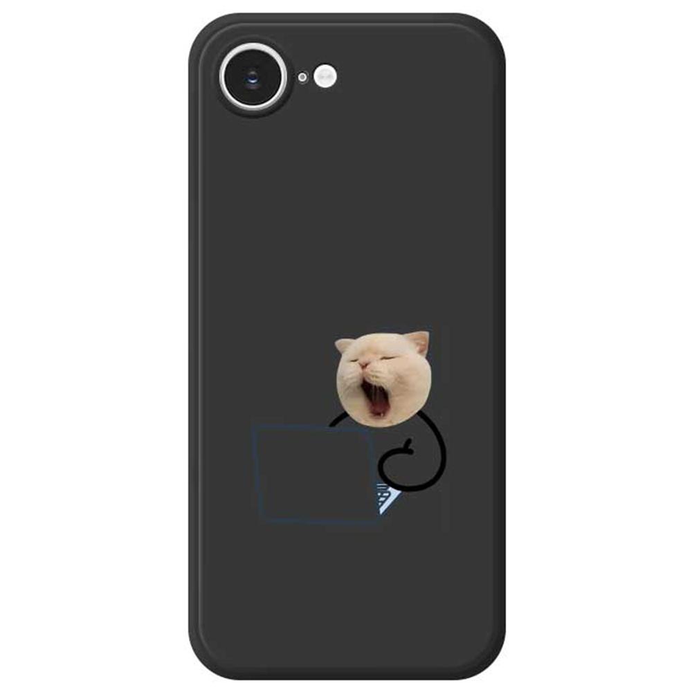 

For iPhone 16e Case Working Cat Pattern Printing Straight Edge TPU Phone Back Cover Black
