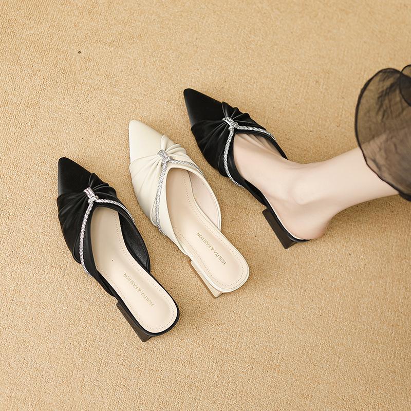 Huiliya baotou half slippers women's outer wear 2025 new pointed temperament French rhinestone Muller Y6088-1