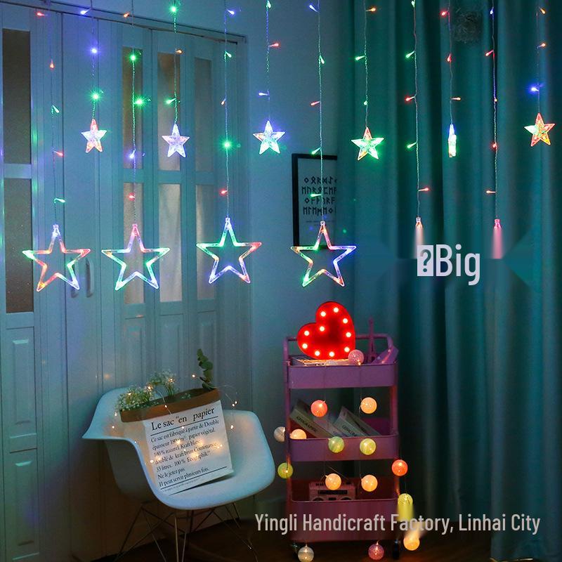LED Star String Lights: 6 Large & 6 Small Stars for Christmas, Festival Decor, Five-Pointed Curtain Lights for Weddings & Events