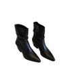 Small short boots women's autumn new with skirt black pointed short tube thick heel pleated foot piled boots