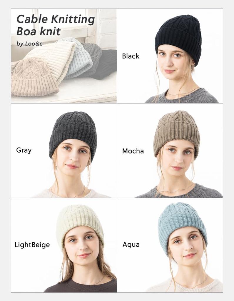 Knit Loose Cable Plus Cold Free Size Light Beige Loo&c Women's Cap, Fit, Knit, Size, Winter, Weather, Unisex, (56-64cm) -
