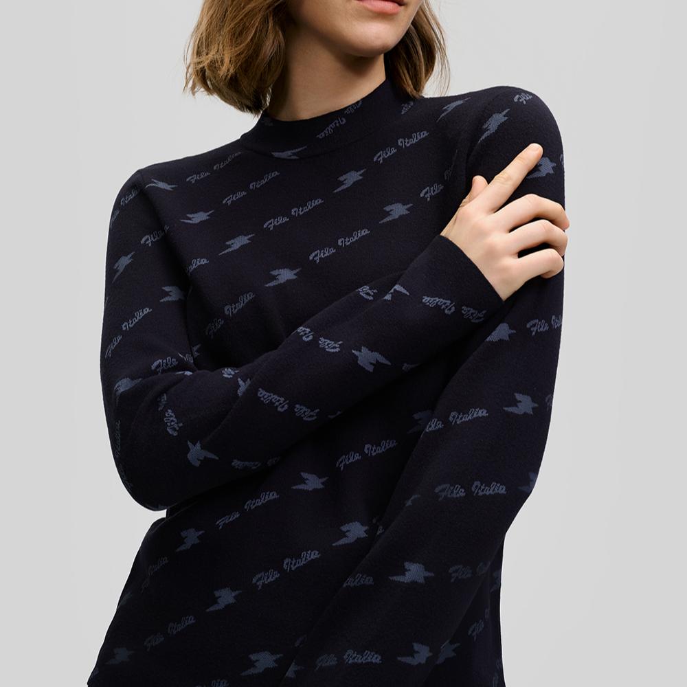 FILA Emerald Fashion Comfortable Pullover Long Sleeve Knit Sweater Women sweaters Legendary-Blue F11W514405F-NV