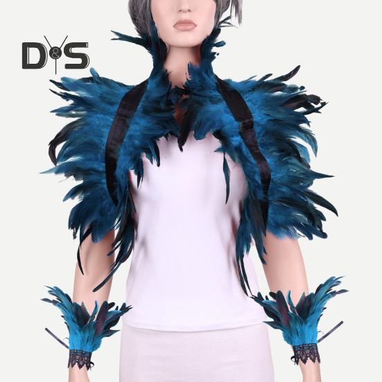 1 комплект поддельный воротник с кольцом на запястье готический стиль перьевая шаль — фото 11