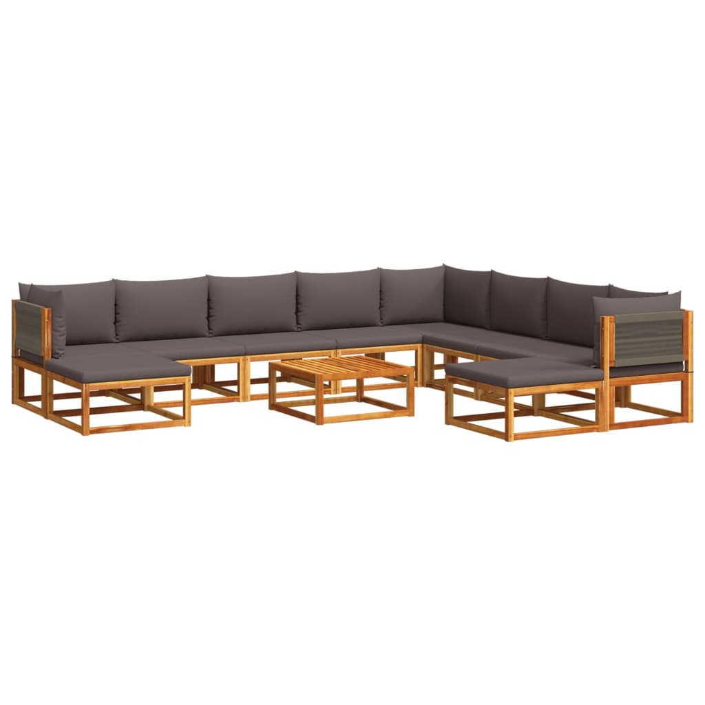 11 Pc Garden Sofa Set with Cushions Acacia Wood & Rope
