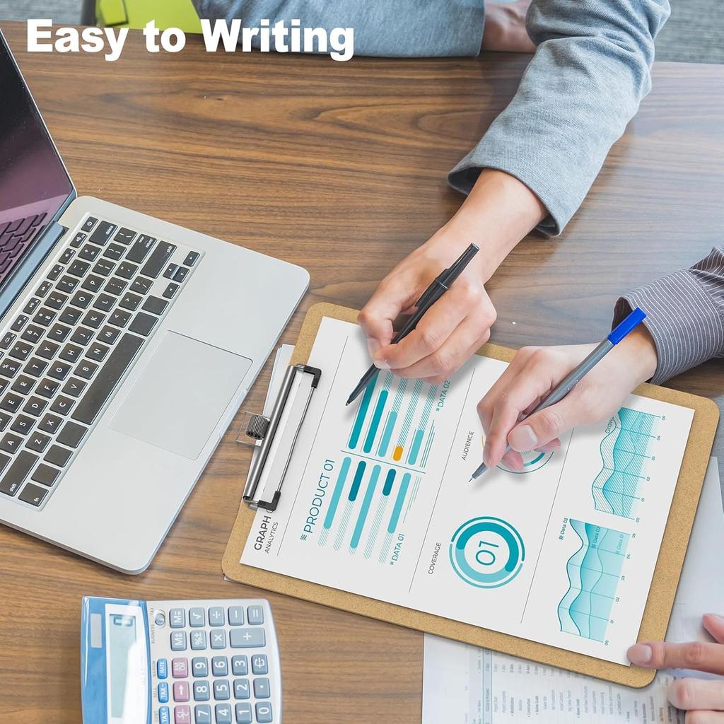 Wood Clipboard Set of 2, 8.5 x 11 Clip Borad with Pen Holder, A4 Standard Dimension 9 x 12.5 in, A4 Letter Size Hardboard for Classroom, Students,