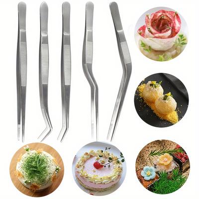 1pcs Cooking Tweezers Precision Kitchen Plating Tweezer Stainless Steel Curved Tongs for Baking Decorating Beauty