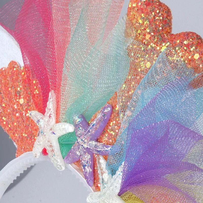 Little Mermaid Party Crown Headband Mermaid Tail Hat Photo Props for Girl Birthday Party Mermaid Hair Accessories