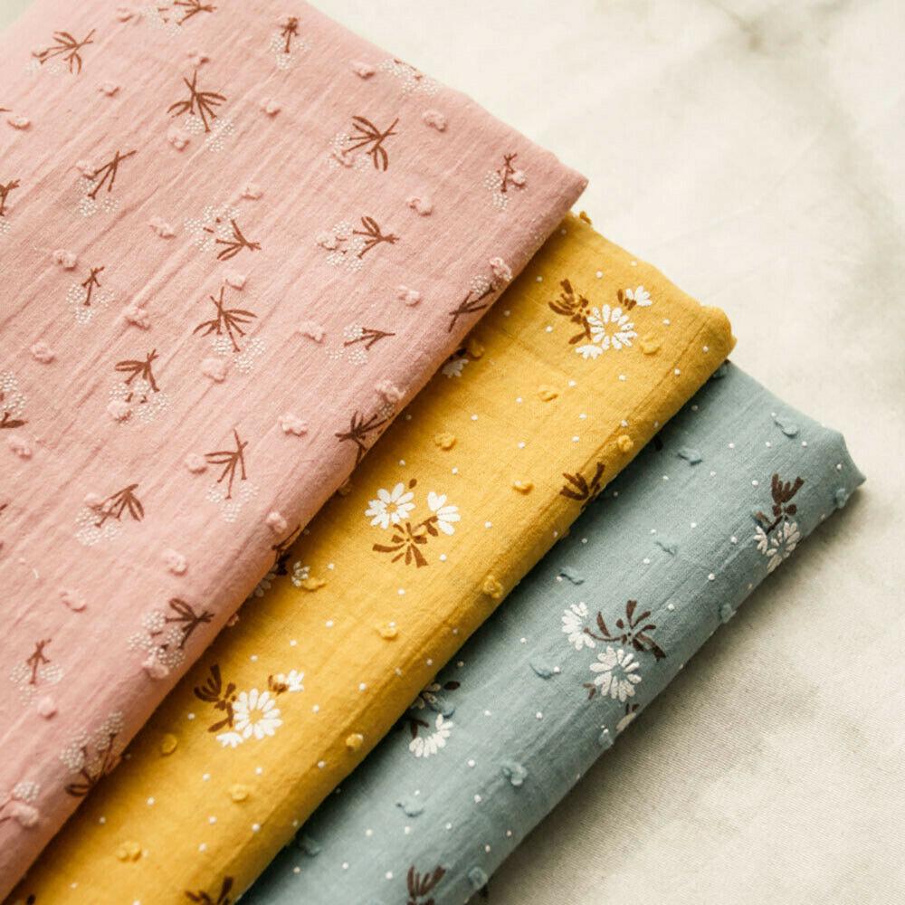 45x135CM Daisy Fresh Floral Bubble Printed Breathable Pure Cotton Fabric Diy Sewing Quilting Craft Girls Dress Skirt Clothing