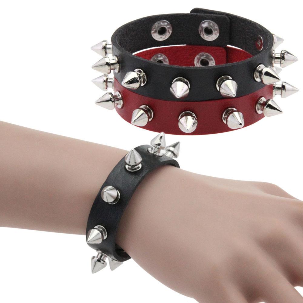 Black Goth Bracelets For Women Punk Boho Emo Spike Rivets PU Leather Bracelet Cuff Bangles Festival Jewelry Party Gifts