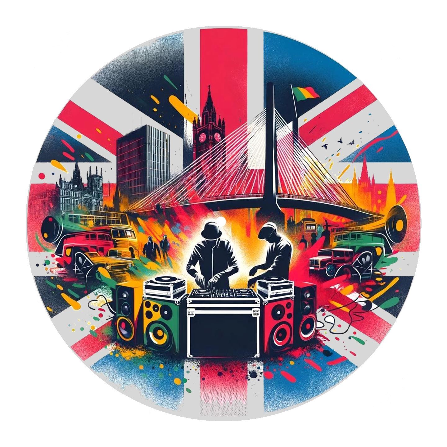 Union Jack Sound System DJ Slipmat Rave Techno House Music Reggae XXXXL