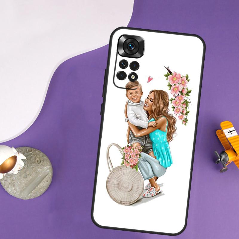 Black Brown Hair Baby Mom Girl Queen Case For Xiaomi Redmi Note 13 14 Pro 12 9 10 11 Pro 10S 11S 12S Redmi 14C 13C 10C 12C Cover
