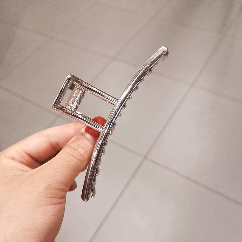 Silver Textured Metal Shark Hair Claw - Women's Stylish Updo Clip Accessory