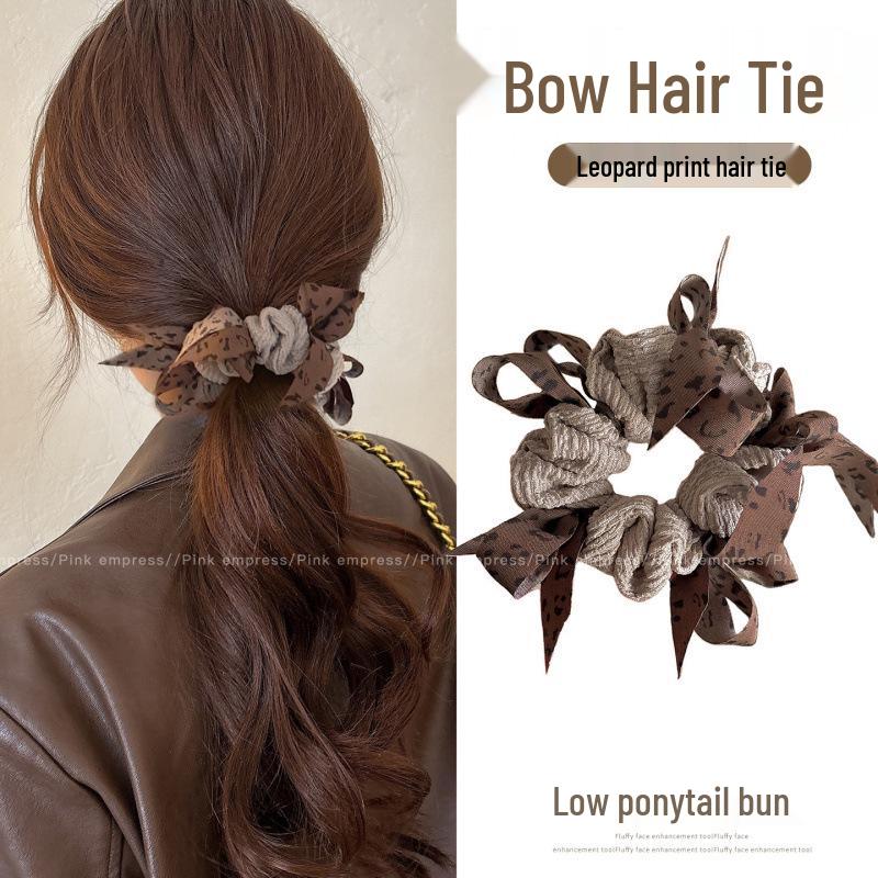 Korean Leopard Print Bow Hair Tie for Women – Fuller Look, High-End Feel, Ponytail Holder