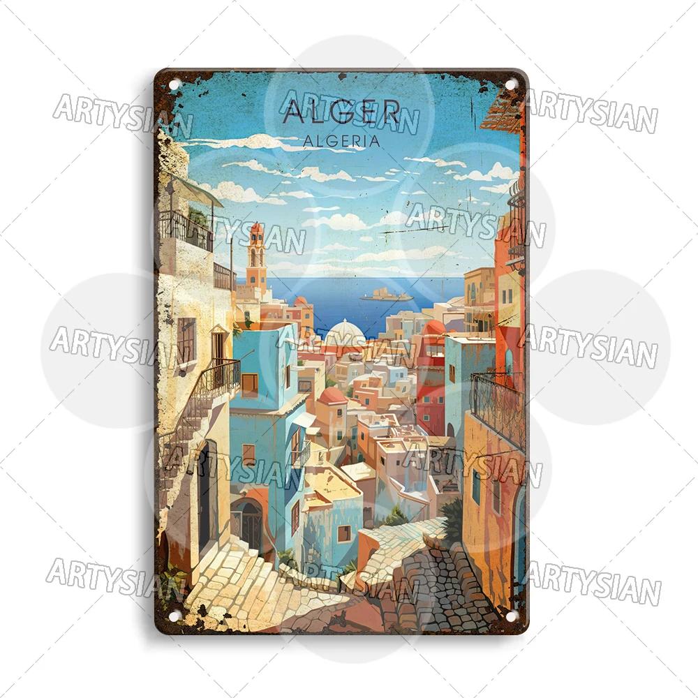 Maghreb Travel Cityscape Metal Sign Egypt Algiers Algeria Djerba Tunisia Marrakesh Morocco Alger Hoggar Oran Casablanca Agadir
